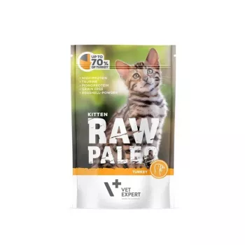 Nassfutter für Kätzchen VETEXPERT RAW PALEO Kitten Turkey 100 g — Monoprotein, 79 % Feuchtigkeit, 10,3 % Protein