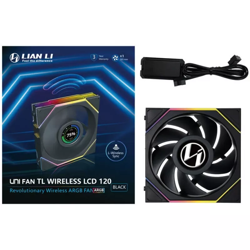 Lüfter Lian Li 12TLLCD1W1B 12 cm Schwarz 1 Stück 0,2-2300 U/min