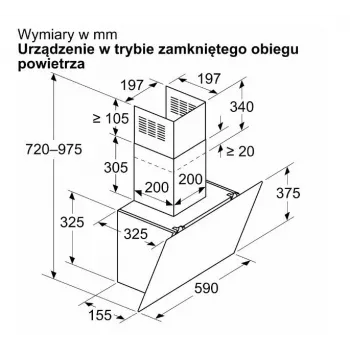 Wandhaube Bosch DWK65DK20, 590×325×690 mm, 550 m³/h, 3 Geschwindigkeiten, 62 dB, weiß, Aluminium-Fettfilter