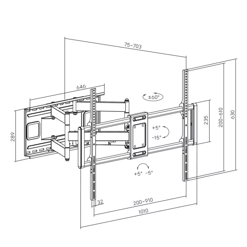 Maclean MC-482 TV-Wandhalterung für 60-120 Zoll flache und gebogene Fernseher bis max. 120 kg, VESA 900x600, schwenkbar, neigbar und drehbar, universelle TV-Halterung