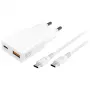 AC Indoor Mobile Device Charger 4smarts 541509 — 100–240V, USB-A + USB-C, 1.5 m Kabel, Schnellladung, Weiß