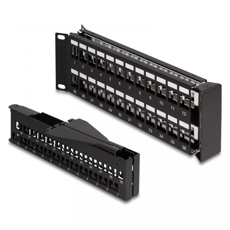 DeLOCK 19 Zoll Keystone Patch Panel 48 Port mit Zugentlastung 2U abgewinkelt schwarz