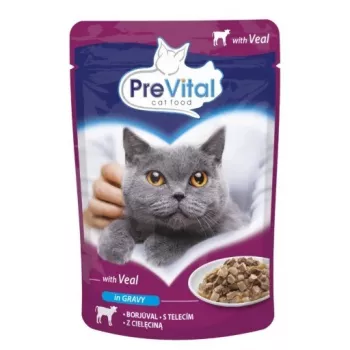 Nassfutter für Katzen PREVITAL Kalb in Soße 100 g — ausgewachsene Katzen, 82 % Feuchtigkeit, 9 % Protein, 5 % Fett