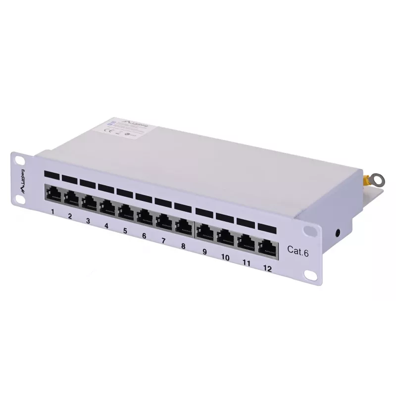 Patchpanel LANBERG PPF6-9012-S, 12-Port, Metall, grau, 1HE, 215×130×44.5 mm