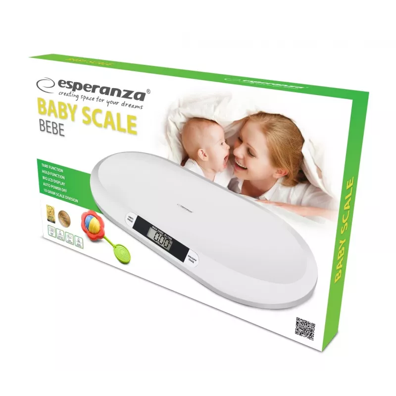 Elektronische Babywaage ESPERANZA EBS019 — Kapazität 0,03–20 kg, Teilung 0,01 kg, großes 60×25 mm LCD, weiß