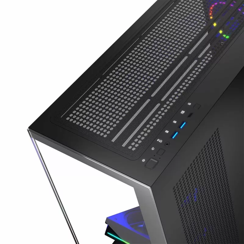 PC-Gehäuse MODECOM Volcano Stellar 5F ATX Midi Tower, gehärtetes Glas, 5 vorinstallierte Lüfter, USB‑C, unterstützt microATX/ATX, max. GPU 420 mm, CPU-Kühlerhöhe 175 mm
