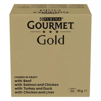 Nassfutter-Multipack Purina Nestlé GOURMET Gold Stückchen in Sauce — 96 x 85 g, 8,16 kg, 4-Geschmacksrichtungen-Mix