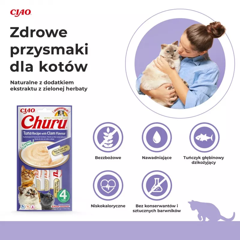INABA Churu Thunfisch mit Muschelgeschmack – Katzenleckerli – 4x14 g