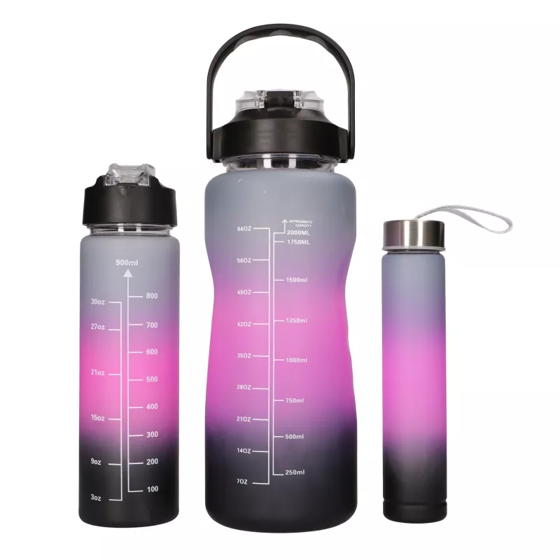 Extralink Motivations-Trinkflaschen-Set 3W1 Pink-Schwarz 2000ML+900ML+300ML