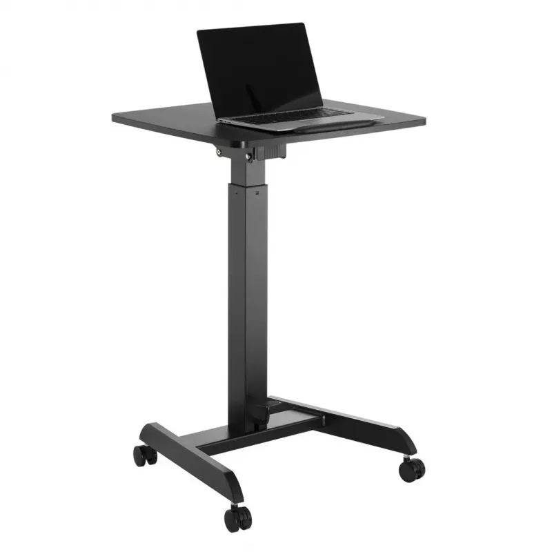Tragbarer Computertisch mit Rollen, höhenverstellbarer Sitz-Steh-Schreibtisch bis max. 113 cm, bis 30 Grad neigbar, Schwarz
