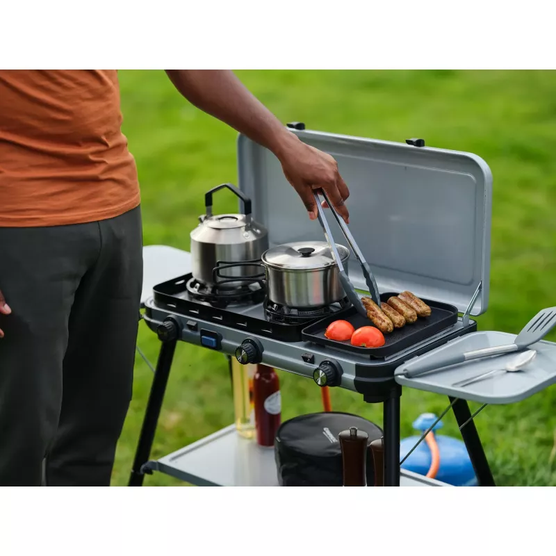 Camping Kitchen 2 Multi Cook Plus, Gaskocher Grau, 2 Kochzonen 2x 1,8 kW + Grillplatte 0,9 kW, Modell 2025