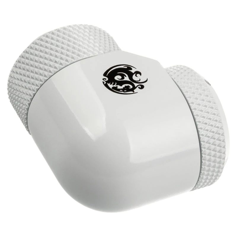 Adapter 90° G1/4 Außengewinde auf 14 mm Hardtube, drehbar — BitsPower BP-DWE90RML14, weiß