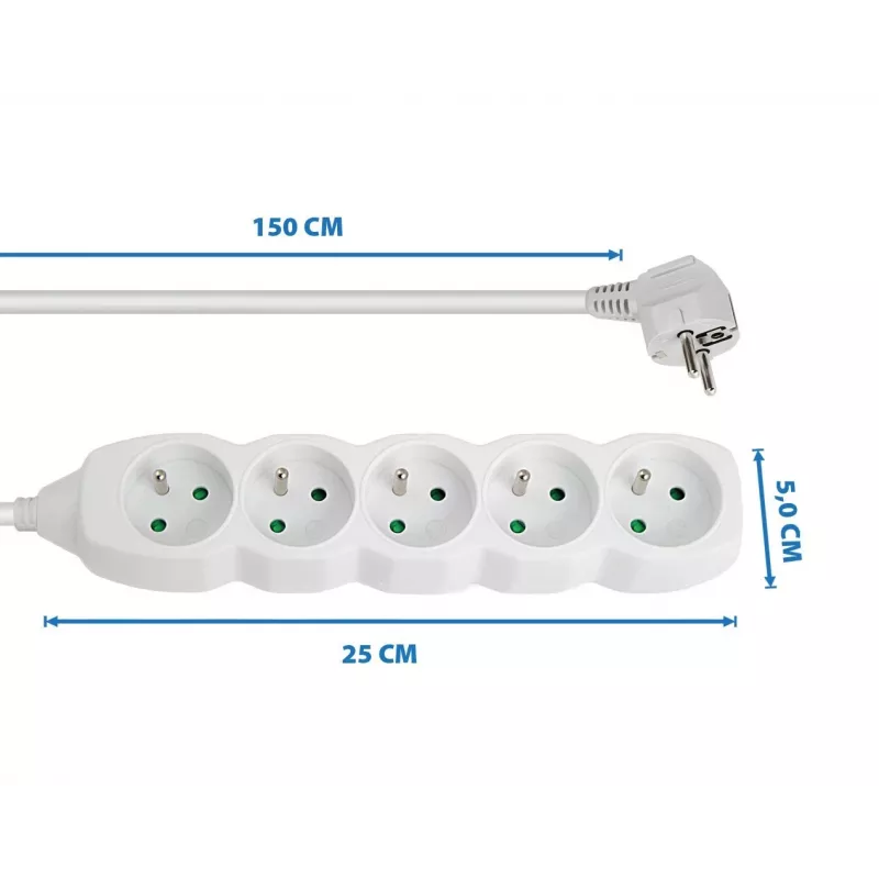 Steckdosenleiste ESPERANZA ELK207W — 1,5 m Kabel, 5 Steckdosen Typ E, Innenbereich, 220–250 V