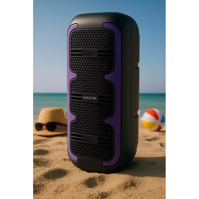 Tragbarer Stereo-Lautsprecher SQUEAK SQ1009 – Bluetooth 5.3, 45 W RMS, 10 h Akkulaufzeit, FM, USB, AUX, LED, 1800 mAh, Schwarz