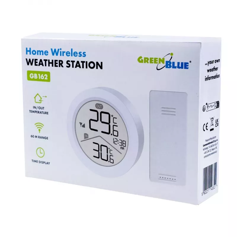 GreenBlue Funk-Wetterstation, IN/OUT Temperatur, Uhr, °C/°F wählbar, Reichweite bis 60 m, GB162