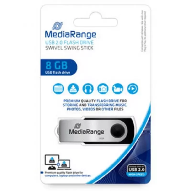 MediaRange MR908NTRL USB-Stick 8 GB USB Typ-A 2.0 Schwarz - Silber (MR908NTRL)