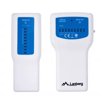 PoE-Tester LANBERG NT-0402 — PoE-Netzwerkkabeltester mit RJ-45/RJ-11-Unterstützung, LED-Anzeigen, Betriebs-LED, Ein-/Ausschalter