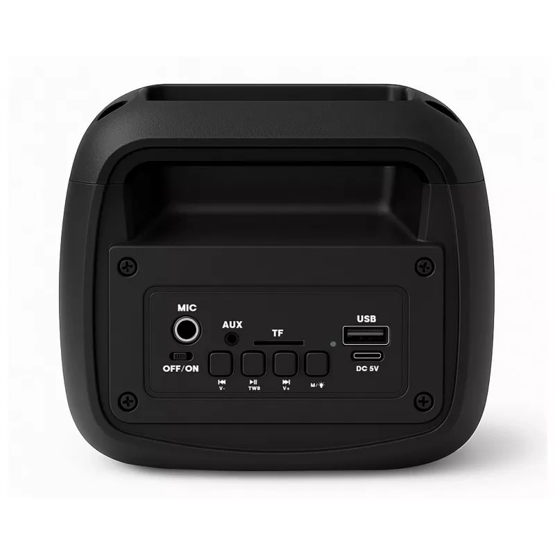 Tragbarer Stereo-Lautsprecher SQUEAK SQ1009 – Bluetooth 5.3, 45 W RMS, 10 h Akkulaufzeit, FM, USB, AUX, LED, 1800 mAh, Schwarz