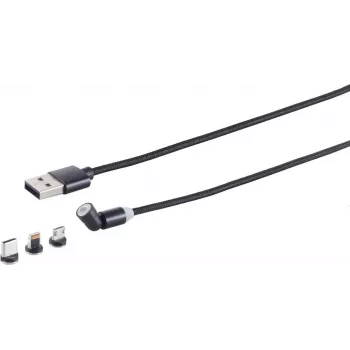 Magnetisches 3-in-1 USB-A-Ladekabel ShiverPeaks 540° — Schwarz, USB-A auf magnetischen Mehrfachstecker