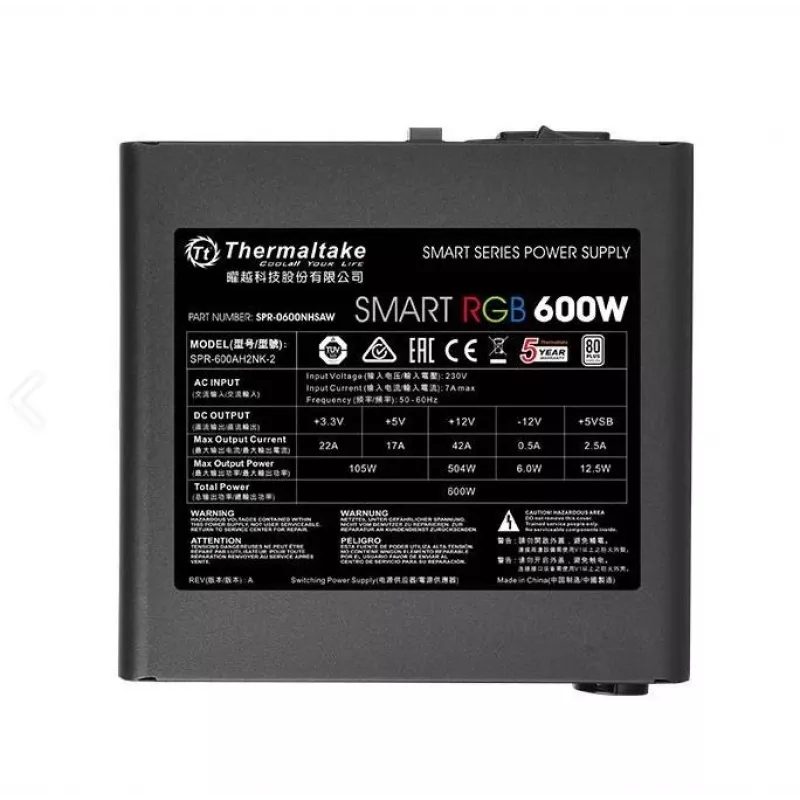 Thermaltake SMART RGB PS-SPR-0600NHSAWE-1 - Netzteil (intern) - ATX12V 2.3 - 80 PLUS - AC 230 V - 600 Watt - aktives PFC - Schwarz