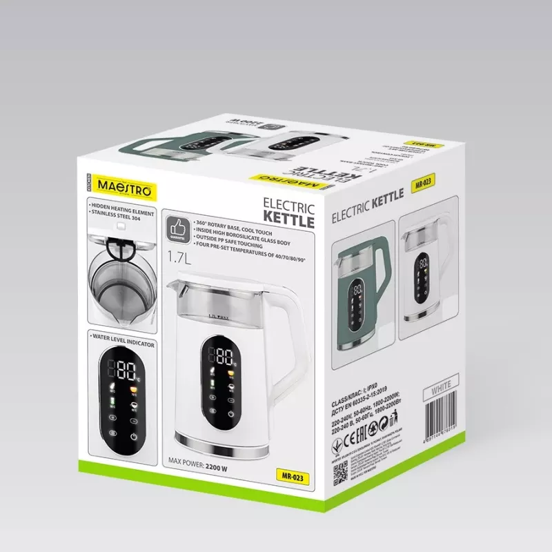 Elektrischer Wasserkocher Maestro MR-023-WHITE, 1,7 L Fassungsvermögen, 2220 W Leistung