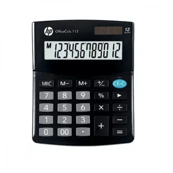 Desktop-Rechner HP OC 112 — 12-stelliges LCD, Batterie/Solar, schwarz, 101×125×33 mm