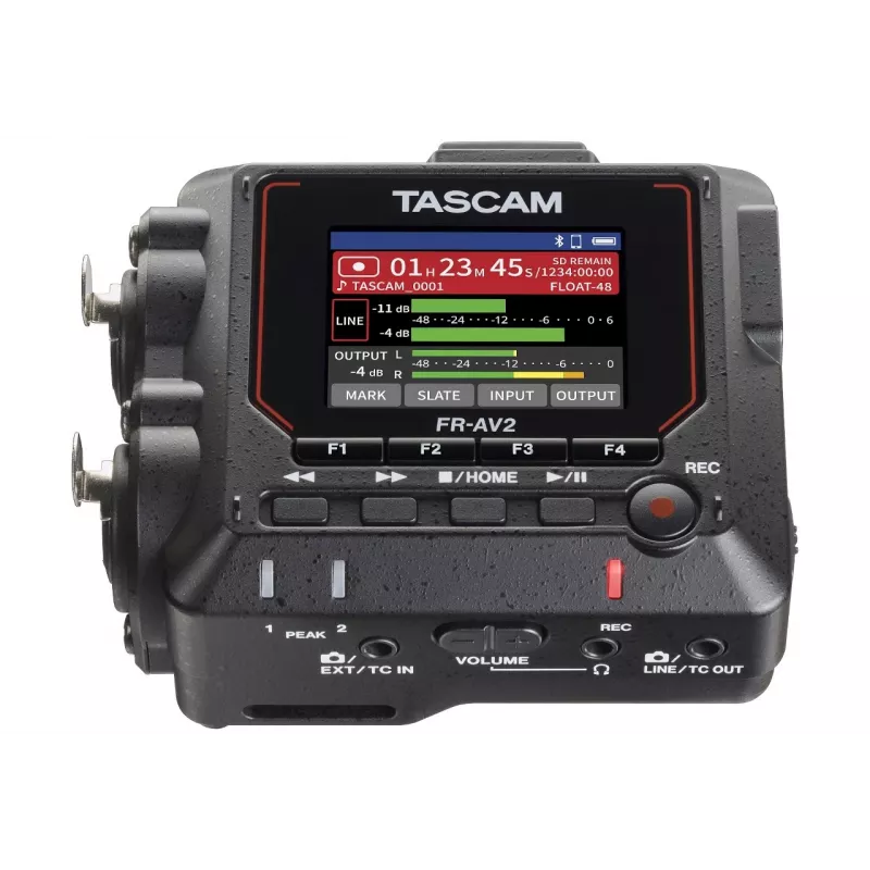 Tragbarer Audiorecorder Tascam FR2-AV — 2-Spur, 2 XLR-Combo-Eingänge, USB-C-Schnittstelle, 48–192 kHz, 24/32-Bit, microSD bis zu 512 GB