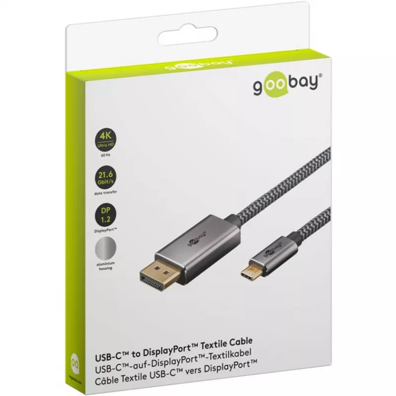USB-Adapterkabel, USB-C-Stecker > DisplayPort-Stecker, 4K 60Hz (schwarz/Silber, 1 Meter, geflochtenes Kabel)