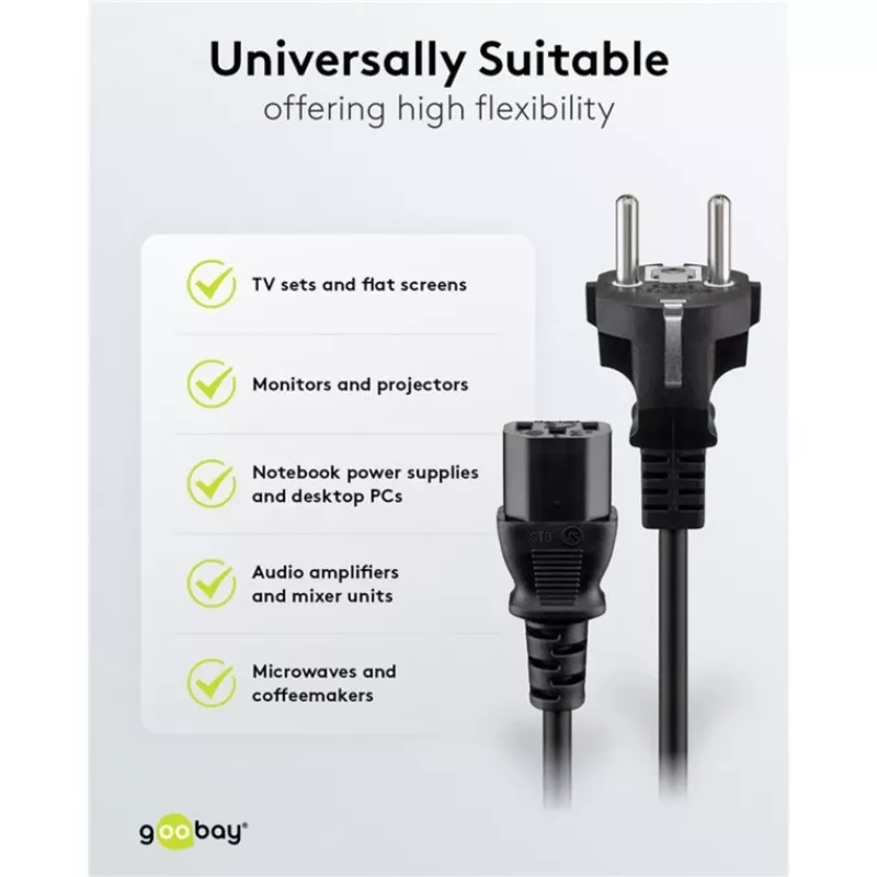 Goobay IEC-Kabel 5 m Schwarz Netzstecker Typ F IEC C13 H05VV-F3G