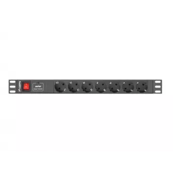 Lanberg | Stromverteilungseinheit (PDU) 19 Zoll 1U 10A 2M 7x Schuko-Steckdosen | PDU-07F-0200-IEC-BK