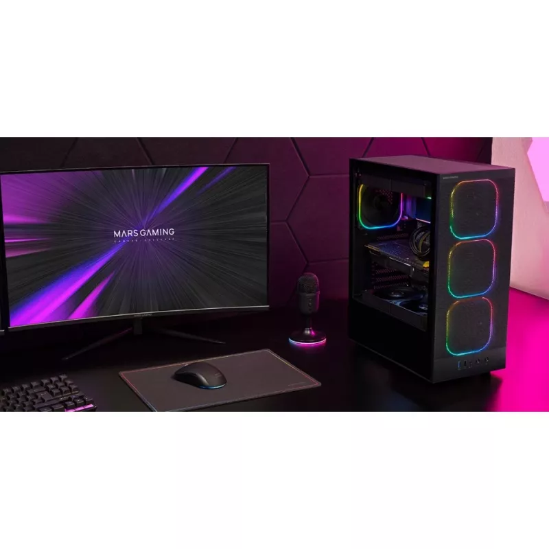 PC-Gehäuse TACENS MARS MC-NEBULA Midi Tower mit gehärtetem Glas, vier 120-mm-aRGB-Lüftern, unterstützt ATX, GPU bis 30,2 cm