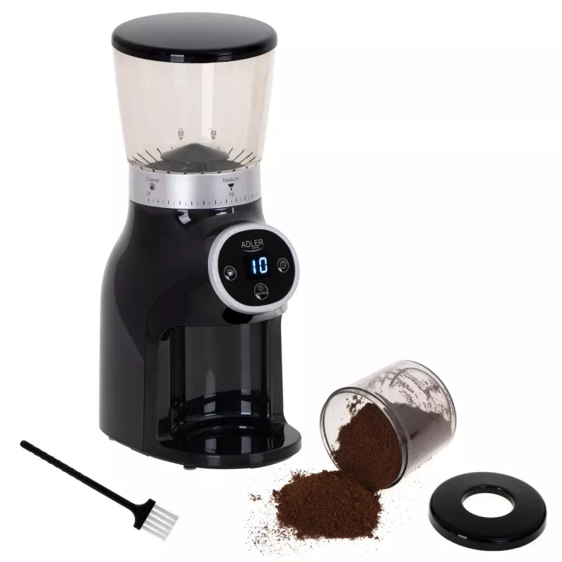 Professionelle Kaffeemühle, Stahlmahlwerk, 31 Mahlgradeinstellungen, Café 90g/m, Adler, AD4450, 300, Schwarz