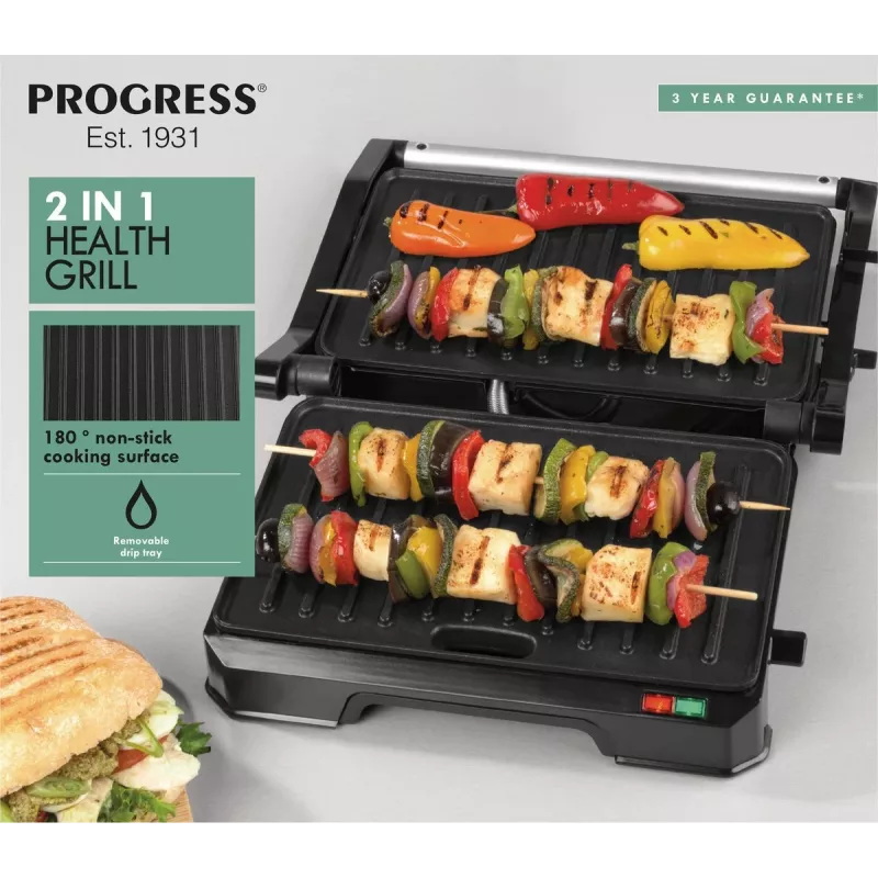 Elektrischer 2-in-1-Gesundheitsgrill Progress EK5854PVDE mit Antihaftplatten und einstellbarer Temperatur