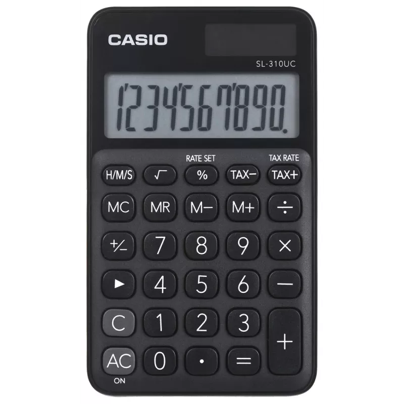 Basic-Rechner CASIO SL-310UC-BK – 10-stellig, Batterie/Solar, Steuer- & Gewinnfunktionen, Taschenformat (70×118×8,4 mm), schwarz