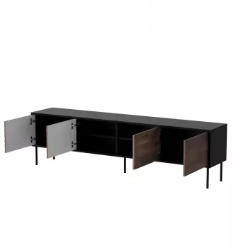 TV-Schrank cama meble CORTINA 4D 200x40x55 cm, schwarze Oberseite, nussbaumfarbene Fronten