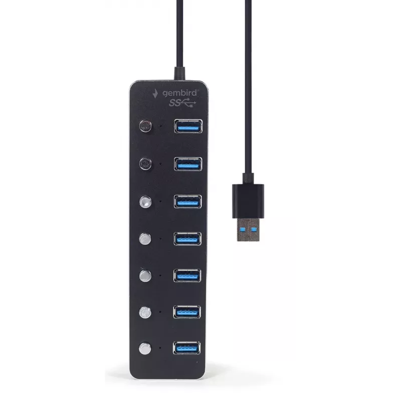 USB-Hub Gembird UHB-U3P7P-01, 7-Port USB 3.2 Gen 1 (Typ-A), 0,24 m Kabel, schwarz