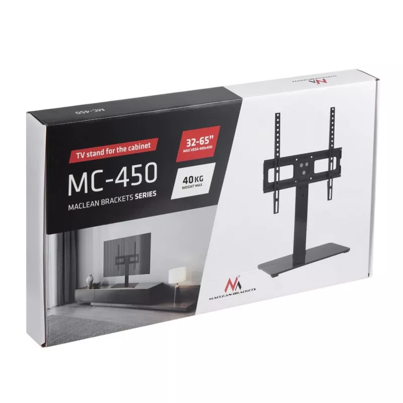 TV-Ständer MACLEAN MC-450 für 32–65 Zoll TVs, max. Belastung 40 kg, VESA bis 400×400, Tisch-/Schreibtischplatte