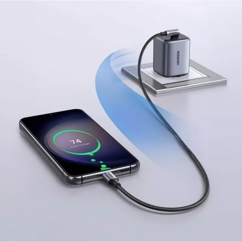 Ugreen USB-C (gerade) / USB-C (gewinkelt) PD QC 60W 3A 0,5 m US255 (grau)