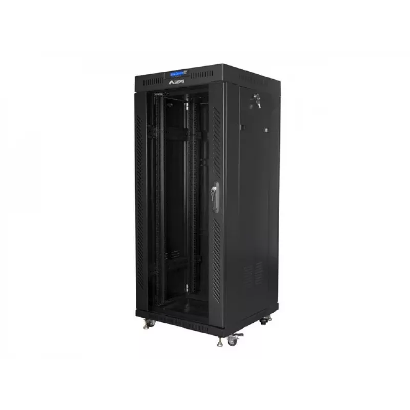 Freistehendes Rack LANBERG FF01-6627-12BL 19 Zoll 27HE 600x600 mm Glastür, 800 kg Tragfähigkeit