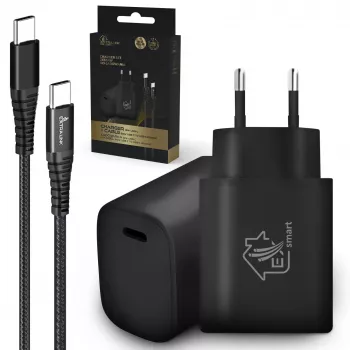 Smart Life USB Type-C auf Type-C Kit, 200 cm, Schwarz + 18 W PD3.0 Ladegerät Schwarz
