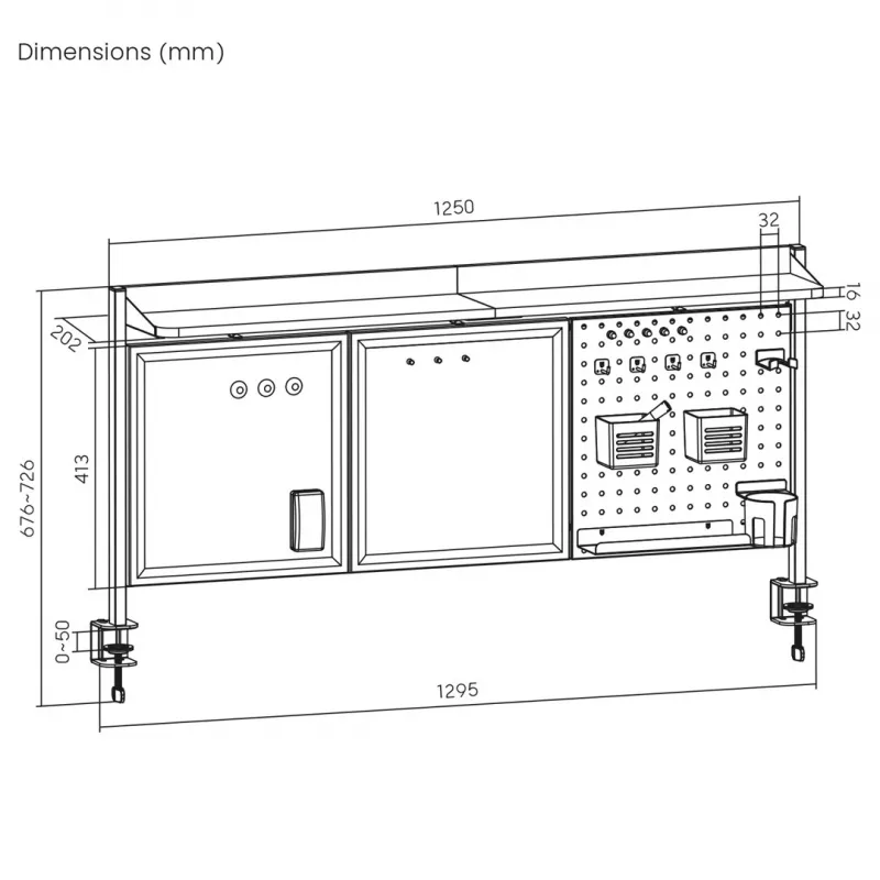 Schreibtischtrennwand ergo office ER-300 B, Breite 1250 mm, max. Belastung 10 kg