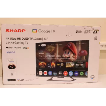 Smart TV Sharp 43HR7265E 43 Zoll (108 cm) 4K UHD LED, Google TV, WLAN, HDMI/USB/RJ45 – Schwarz – Beschädigte Verpackung