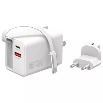 Indoor USB-C/USB-A Fast Charger 4smarts 541065 — Universal AC 100–240V, Max 20V, 0.7 m Kabel, Weiß