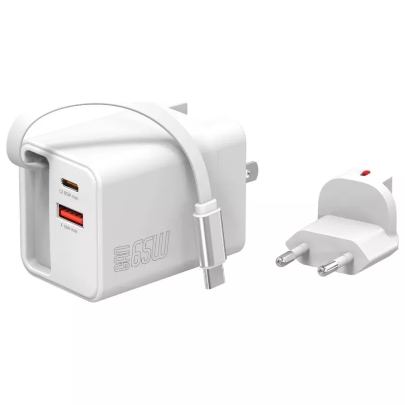 Indoor USB-C/USB-A Fast Charger 4smarts 541065 — Universal AC 100–240V, Max 20V, 0.7 m Kabel, Weiß