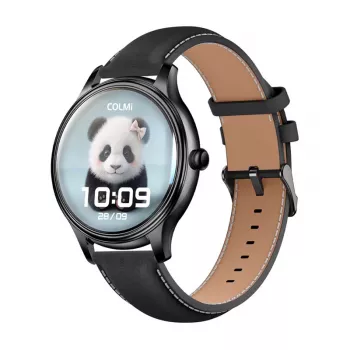 Smartwatch Colmi L28 mit schwarzem Silikon- und schwarzem Lederarmband