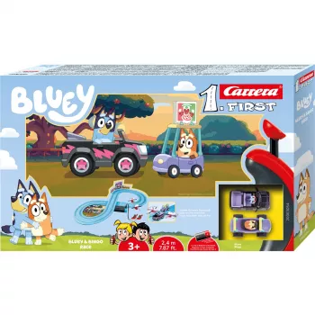 Rennbahn CARRERA FIRST Bluey & Bingo Race für Kinder – Slotcar-Starterset