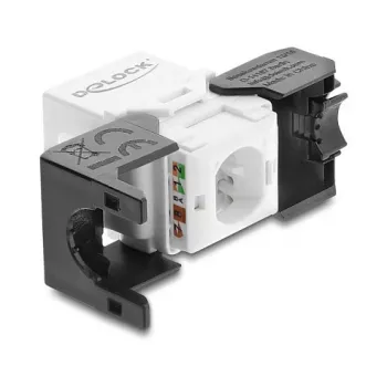 Keystone-Modul DELOCK RJ45 auf LSA Cat.6 UTP werkzeugfrei, flache Bauweise, 16,2×28,2×19,4 mm, schwarz/weiß