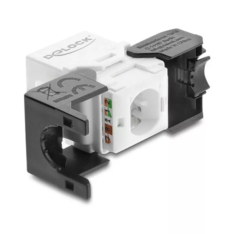 Keystone-Modul DELOCK RJ45 auf LSA Cat.6 UTP werkzeugfrei, flache Bauweise, 16,2×28,2×19,4 mm, schwarz/weiß