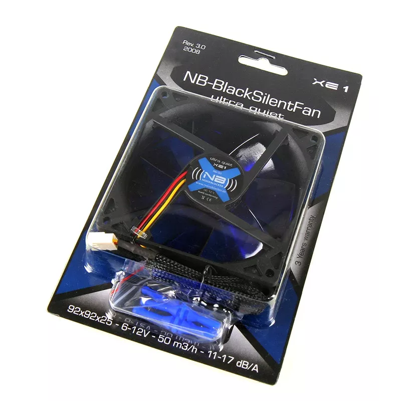Computer-Gehäuselüfter NoiseBlocker SchwarzSilentFan XE1 92 mm, 1500 U/min, 17 dB, 50 m³/h, 4 V, Schwarz