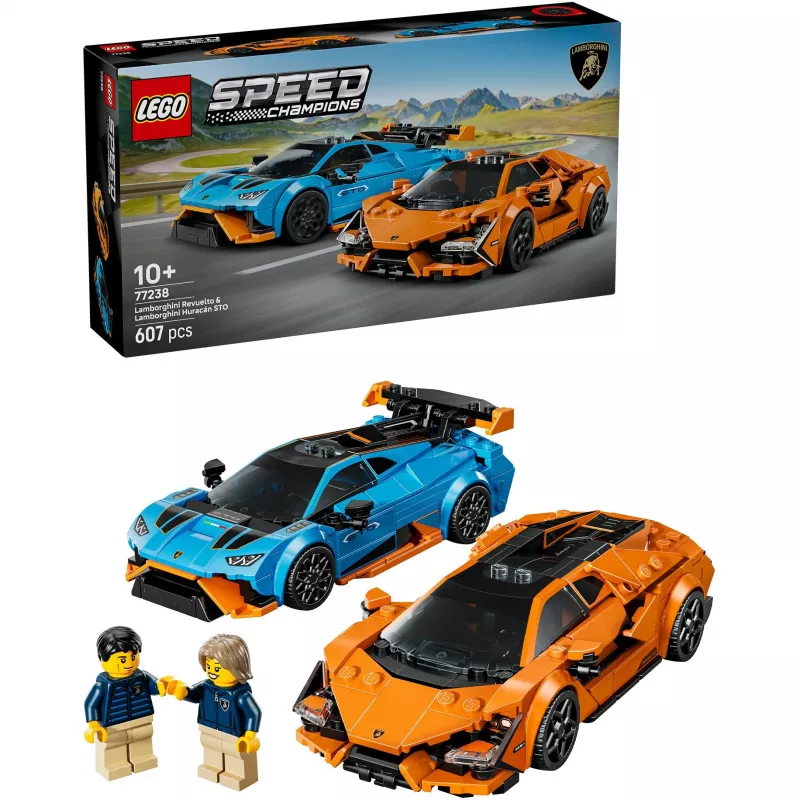 Bausatz LEGO Speed Champions Set 77238 — Lamborghini Revuelto & Huracán STO, 607 Teile, 2 Minifiguren, empfohlenes Alter 10+